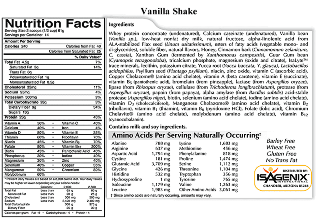 Isagenix Shake Nutrition Facts Besto Blog